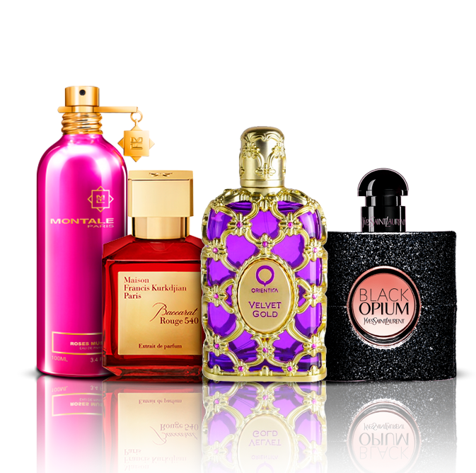 Zestaw 4 perfum | Orientica Velvet Gold + Baccarat Rouge + Black Opium + Montale Roses Musk 100 ml
