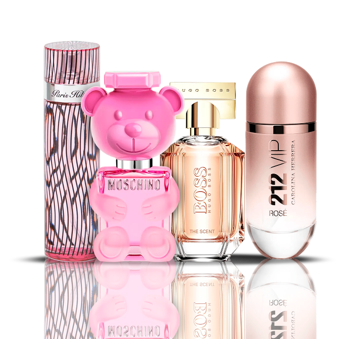 Zestaw 4 perfum | 212 VIP Rose + Moschino Bubble Gum + Hugo Boss The Scent + Paris Hilton 100 ml